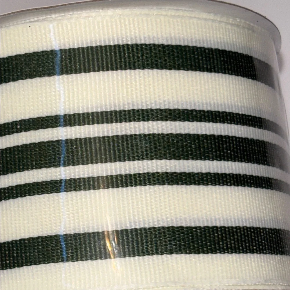 French Ticking Stripe Ribbon Ivory and Green NWT Striped White and Green Ribbon